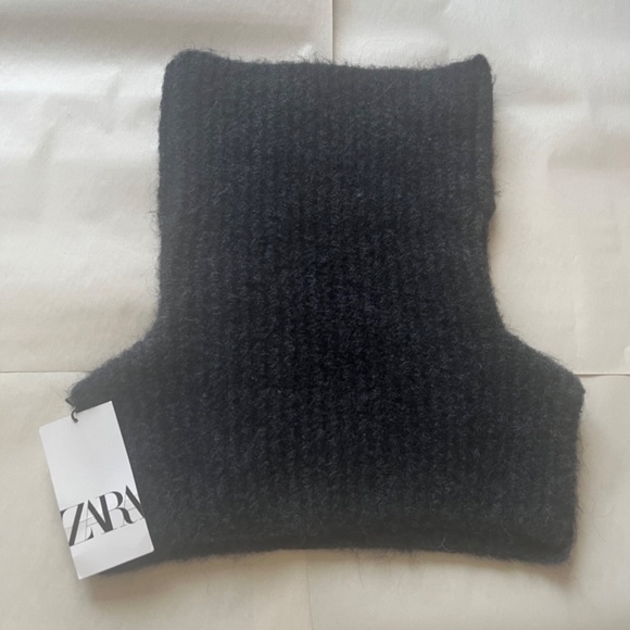 ZARA KNIT‎ BIB WOOL ALPACA WINTER COLLAR PULL ON MOHAIR SCARF ANTHRACITE - Picture 7 of 8
